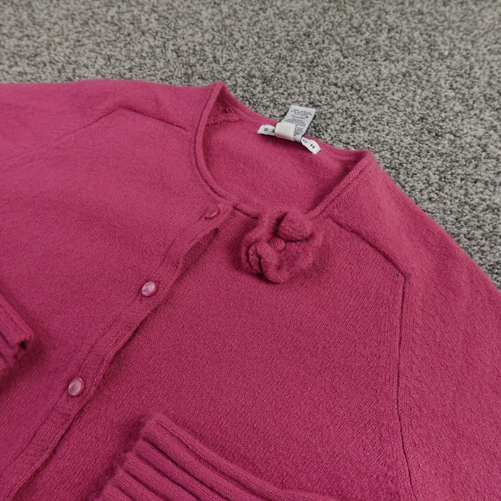 VTG Gap Cardigan Womens M Pink Knit Floral Button Front Crewneck Sweater Y2K 00s